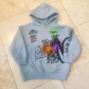 Retl$40 Zara sz 6 Hoodie graffiti blue streetwear